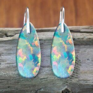 2pcs Retro Bohemian Faux Opal Earrings